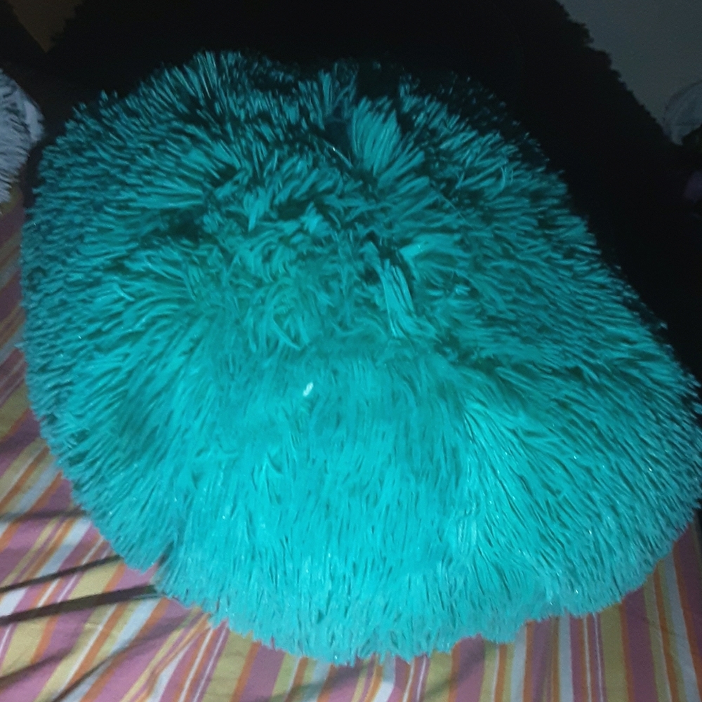 Teal fuzzy pillow